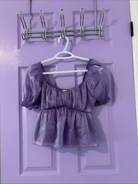 Sheer Lavender Puff-Sleeve Peplum Blouse - Women